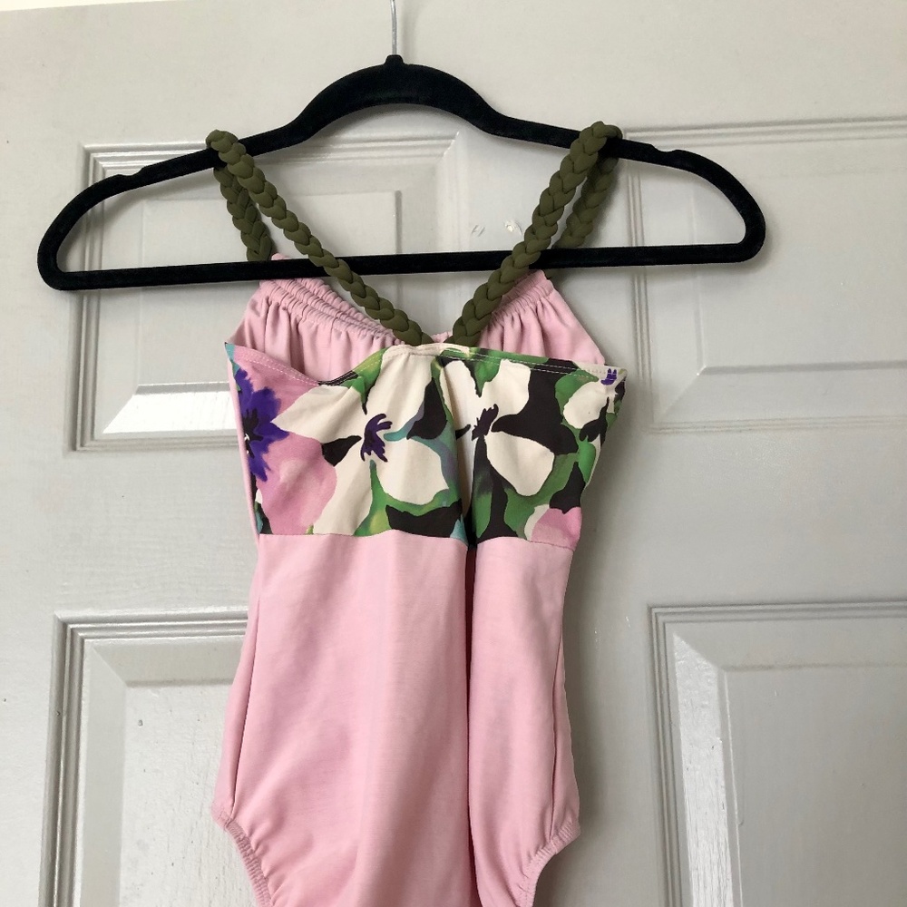 Eleve Custom Ballet Leotard with Flower Print Size S Excellent Condition